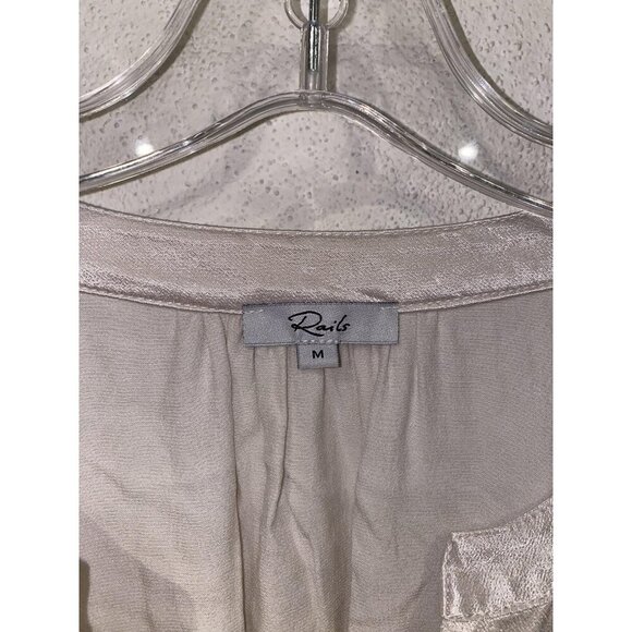 Rails Wynna Blouse Womens Medium Ivory Satin Long Sleeve Top Viscose Rayon Shirt - Picture 4 of 5